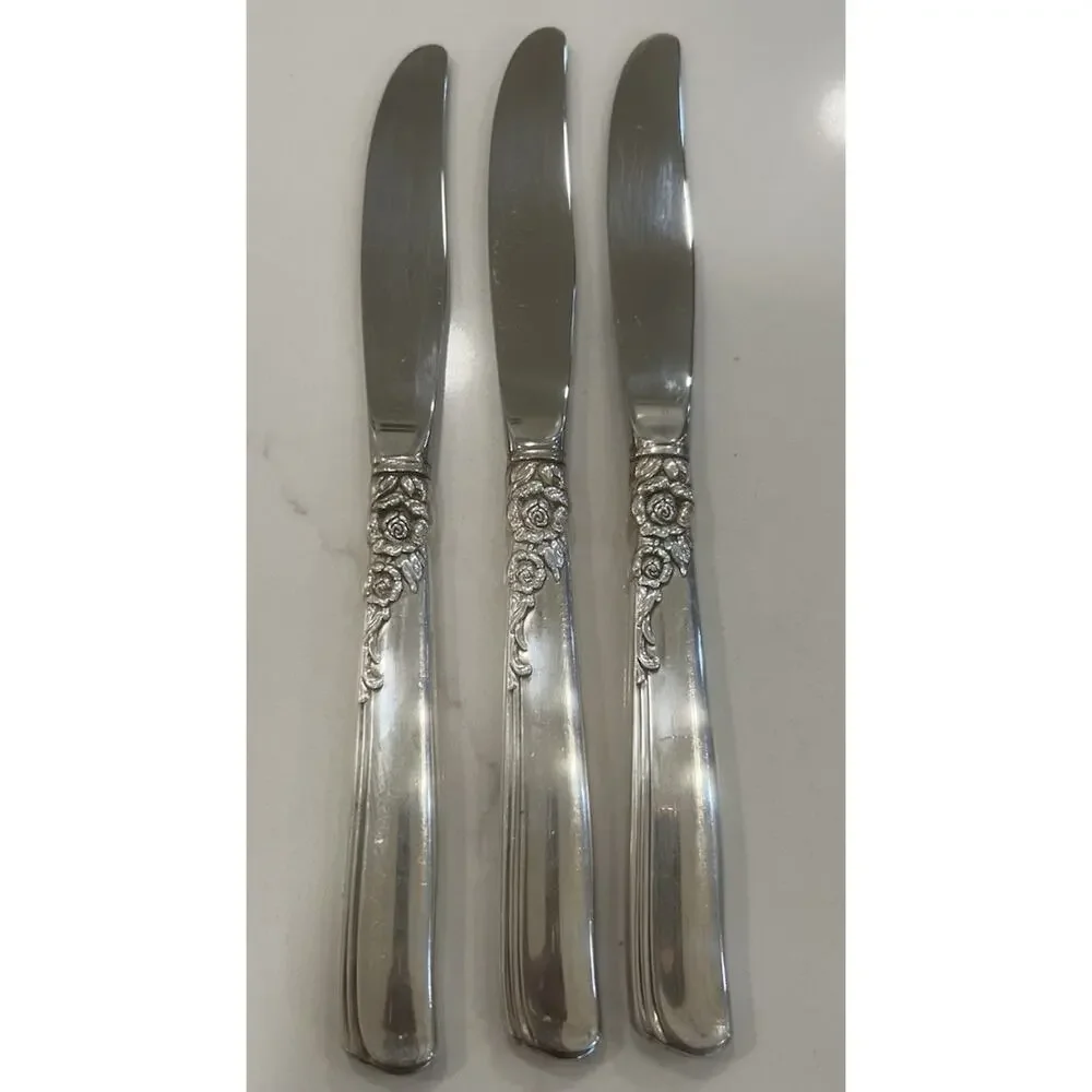 Vtg‎ Oneida Prestige Gay Adventure 1955 Silver Plated MCM Set Of 3 Dinner Knives